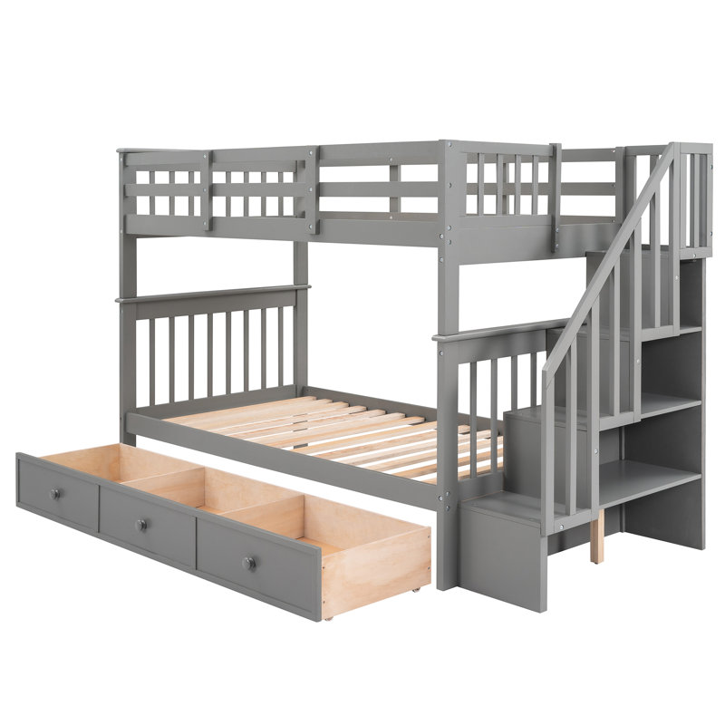 Lit superposé gris avec tiroirs Twintwin. Solide et stable. Idéal pour l'organisation de la chambre à coucher. Coffre-fort de couleur. Cadre des pieds. Maximisez l’économie d’espace. Utilisation