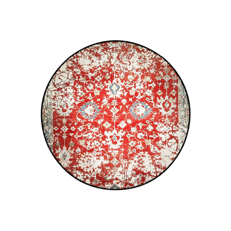 Red Beige Ethnic Patterned Woven Base Decorative Carpet, Round 2'8"