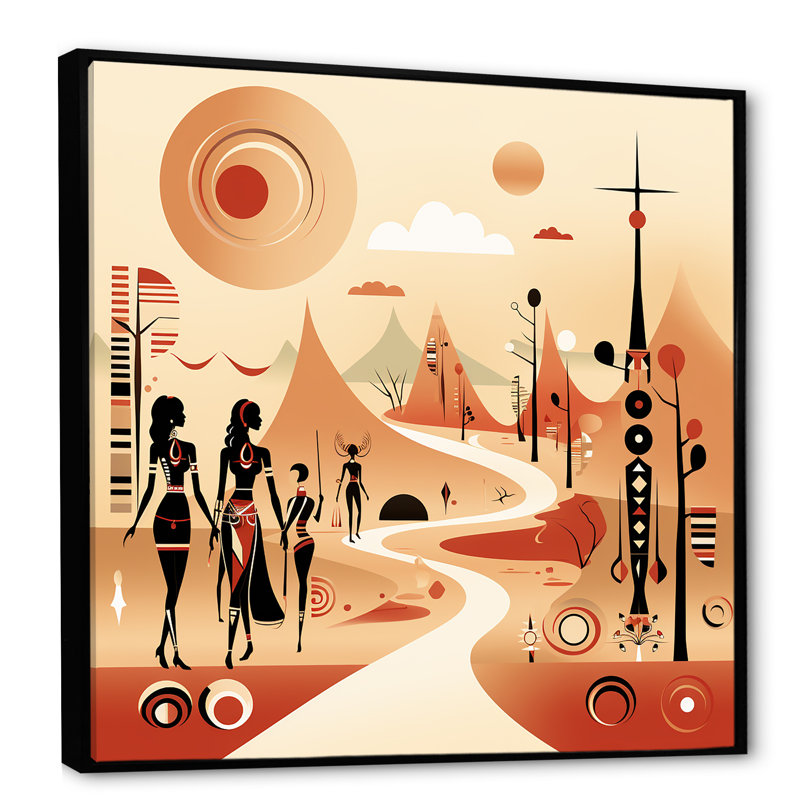 Art mural beige africain San Bushmen Odyssey I - Meercat, Cadre flottant noir, H 36 po x l 36 po x P 1,5 po