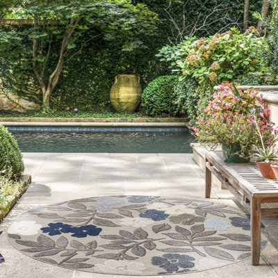 Floral Flatweave Water Resistant Indoor Outdoor Rugs for Patios, Deck, Porch or Entryway