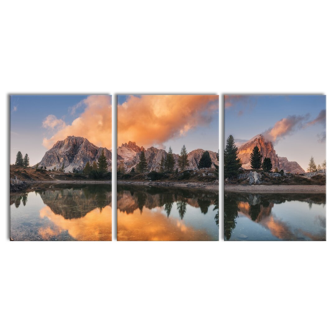 3-tlg. Leinwandbilder-Set Bunte Dolomiten am See Limides