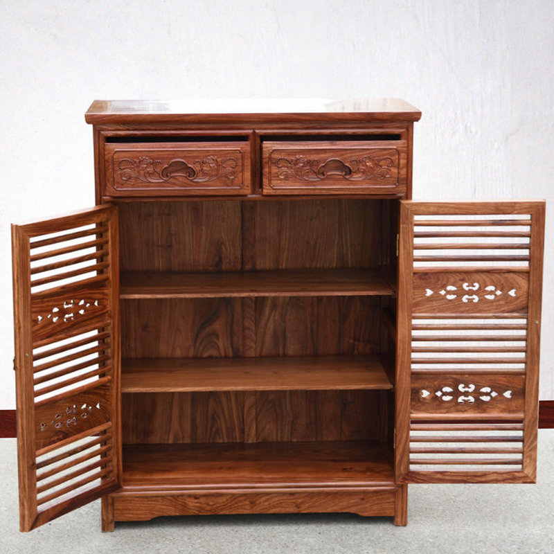 Chinese Classical Rosewood 2-Door Shoe Cabinet for 12 Pair Shoe Storage Cabinet