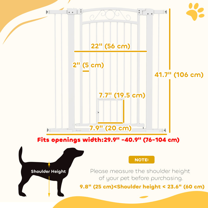 Barrière pour chien, barrière pour animaux avec petite porte, H 41,7 po x l 40,9 po x P 1,6 po