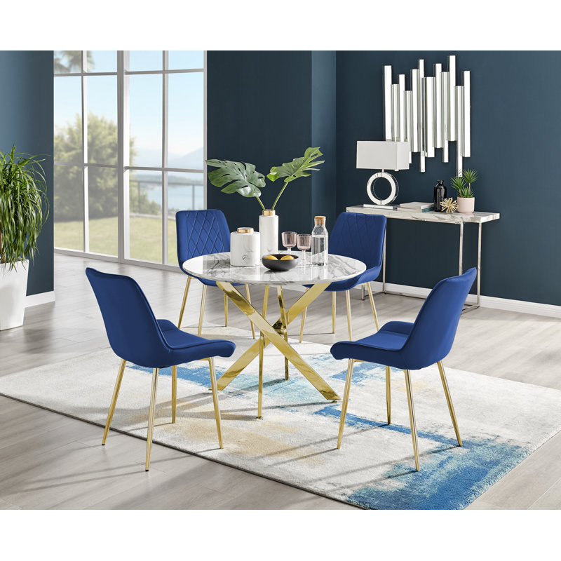 Eubanks 4 - Person Dining Set, Navy/Gold