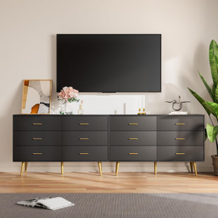 Meuble télé 2 en 1 RESOM pour téléviseurs 75, 85 et 95 po, console de divertissement multimédia, meuble télé avec commodes de rangement pour le salon, la salle de divertissement, blanc