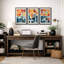 Abstrait, couleurs vives et abstraites «Œuvre abstraite et audacieuse bleu orange contemporain, images bohème de style Mid-Century moderne, impression numérique sur toile 3 pièces  -100707258-100707261
