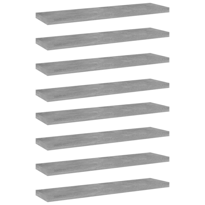 Tablettes pour bibliothèque 8 pièces en bois d'ingénierie, Gris béton, (8 tablettes) H 0,6 po x l 23,6 po x P 19,7 po
