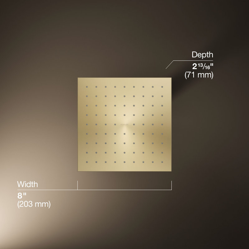 Contemporary Rain Shower Head, 1.75 GPM, Square, Vibrant French Gold
