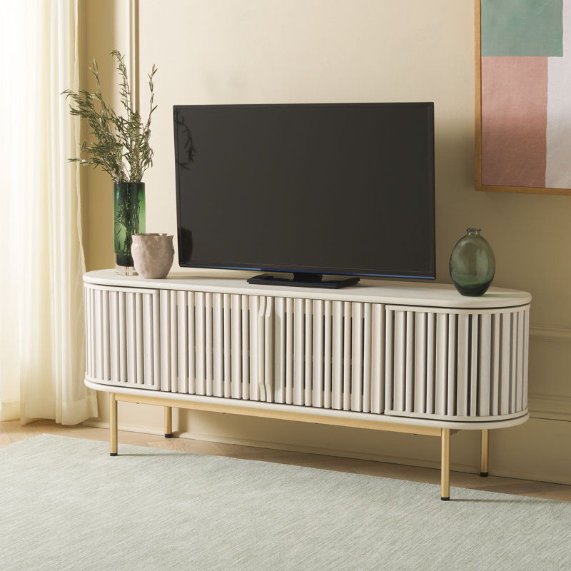 Cardine 4 Door TV Stand, Bleached White/Gold