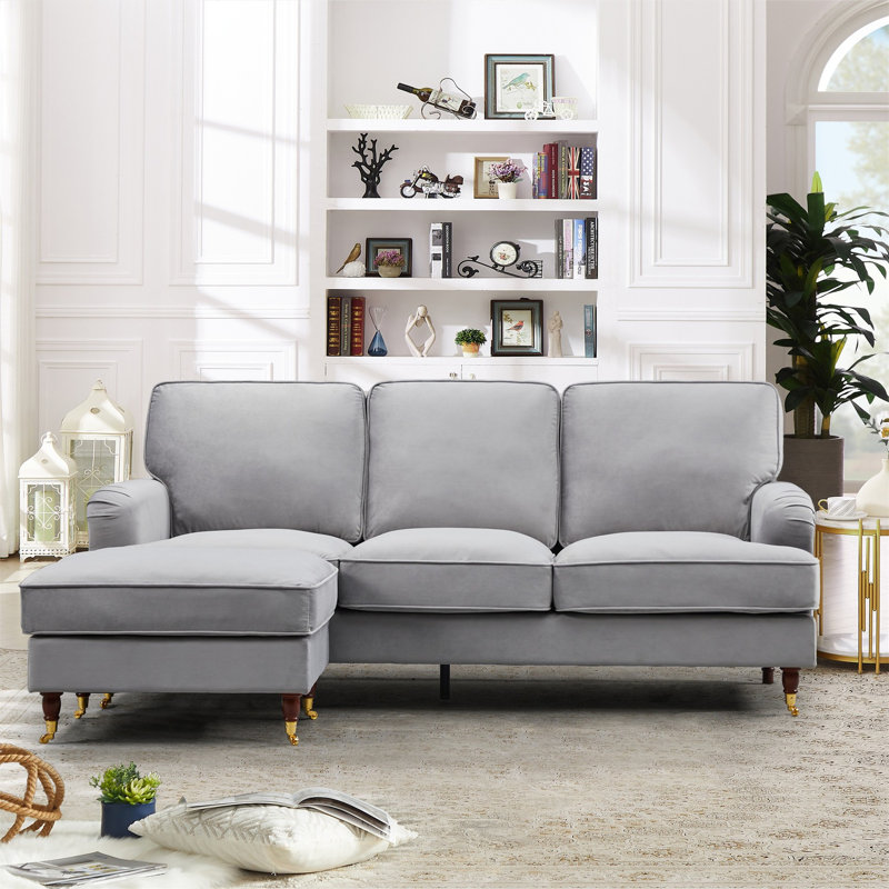 Naytahwaush 3 Seater Velvet Corner Sofa , Grey