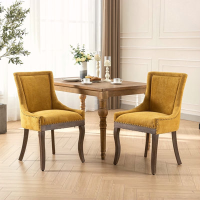 Furniture,Ultra Side Dining Chair,Thickened Fabric Chairs With Neutrally Toned Solid Wood Legs,Bronze Nail Head,Set Of 2