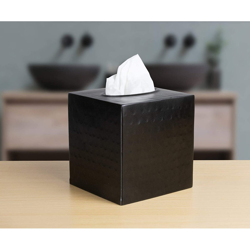 Hand Hammered Metal Tissue Box Cover, Matte Black
