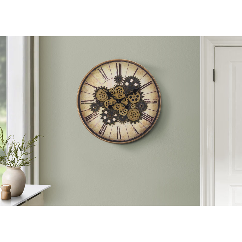 Horloge, 20 po, mécanisme d'engrenage, horloge murale, brun, transitionnel