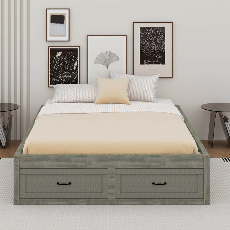 Lit plateforme double avec 6 tiroirs, Gris antique