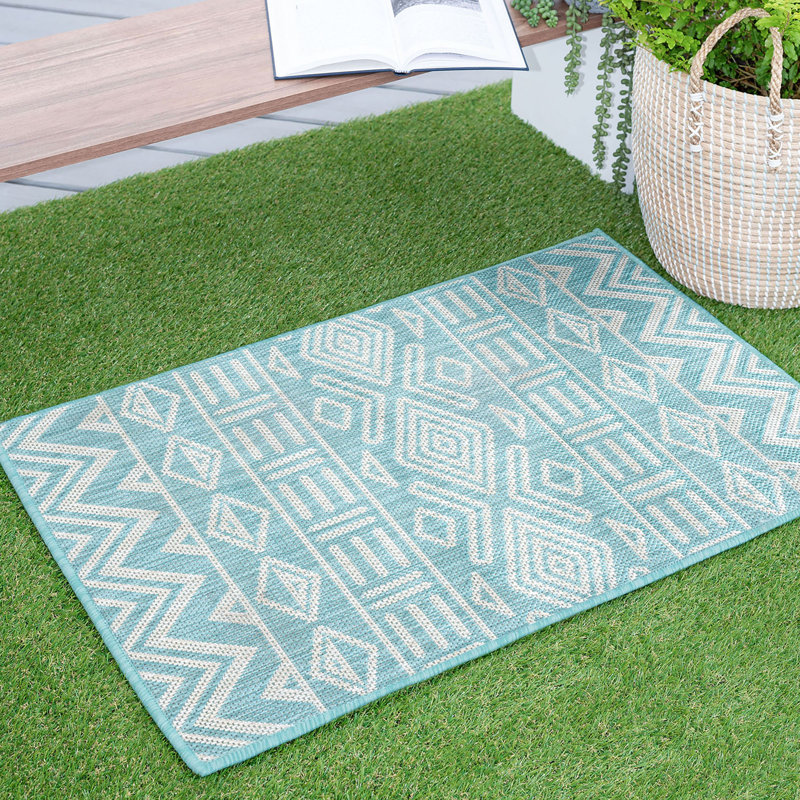 Tapis intérieur / extérieur turquoise Urbina, Rectangle de 2 pi x 3 pi