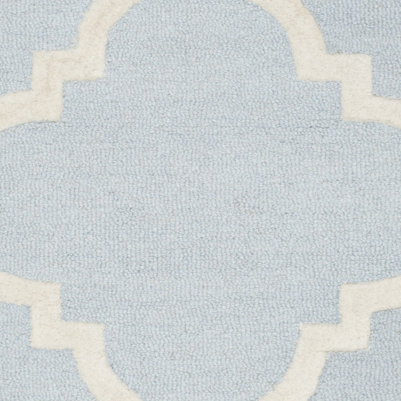 Light Blue and Ivory Hand-Tufted Wool Geometric Rug 4' x 6'