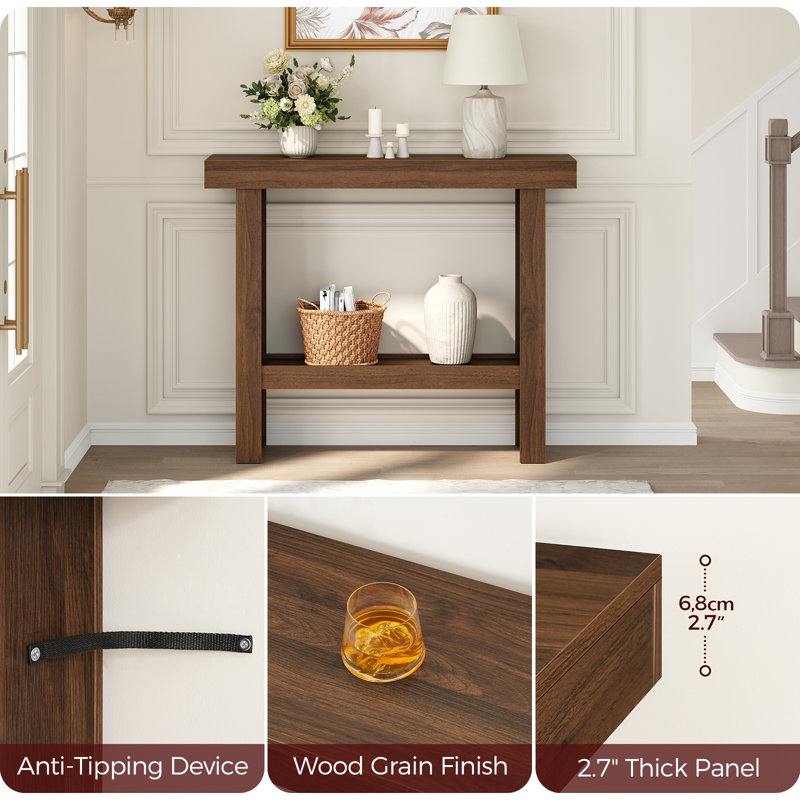 Herron Farmhouse Console Table with Storage, Brown, 31.5" H x 39.4" W x 11.8" D