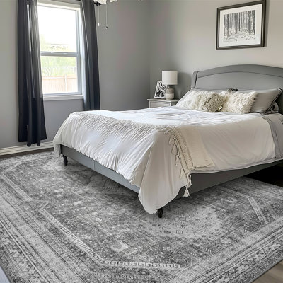 Tapis d'intérieur gris antidérapant rétro gris / noir lavable à la machine