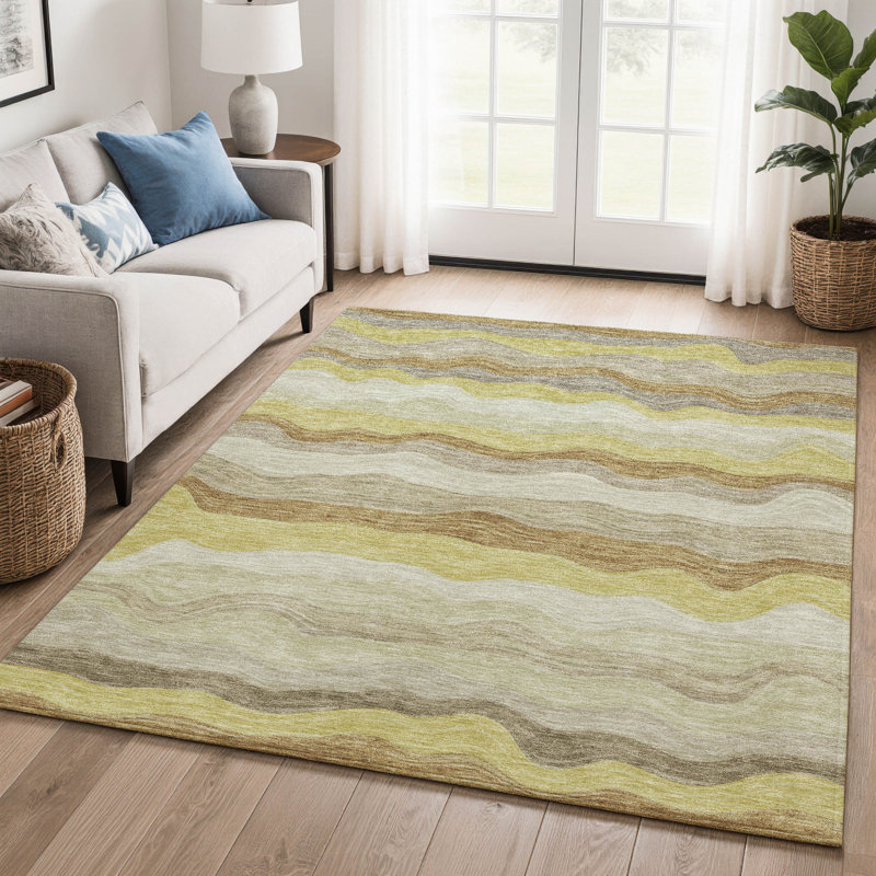 Premium Machine Washable Mayfield AMF2397 Striped Rug, Wheat, 5' x 7'6"