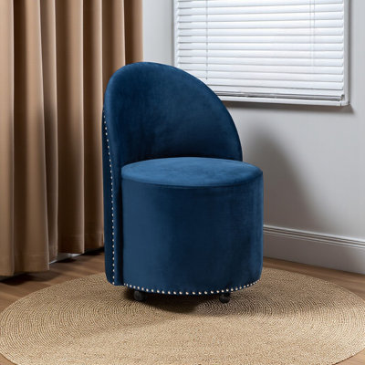 Gulan Navy Blue Velvet Fabric Upholstered Rolling Accent Chair, 32.47'' H X 21.31'' W X 22.42'' D