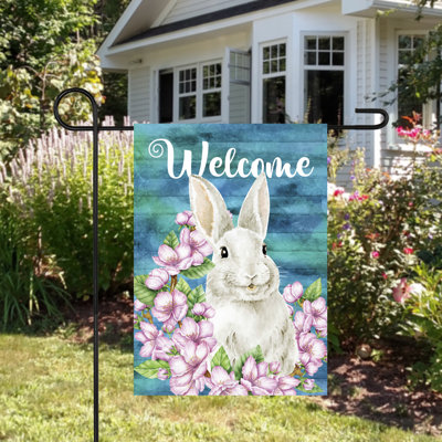 Welcome Bunny Floral Spring Outdoor Garden Flag 12.5" x 18"