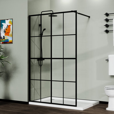 46" X 72" Shower Screen For Walk-In - Black, Tempered Glass, Robust Structure 0.2" Glass