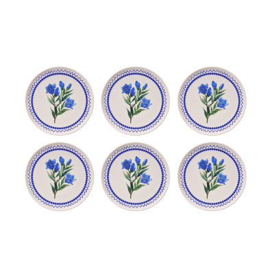 Elegant Dessert Plate Set (6 Pieces), Blue, Green, and White | 100% Ceramic, 7.6 x 7.6 x 0.8 inches | Dishwasher & Microwave Safe | Perfect for Serving Cakes, Pies, & Desserts | Stylish Addition to Your Tableware Collection