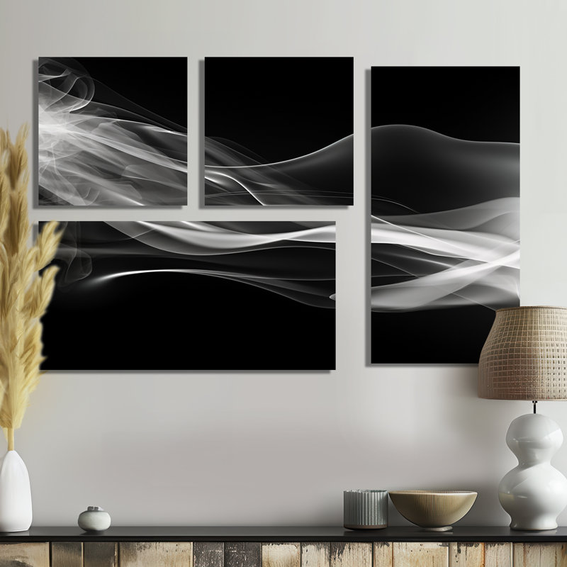 Abstraction contemplative noire I - décoration murale noire 4 pièces, Toile tendue, Ne s’applique pas