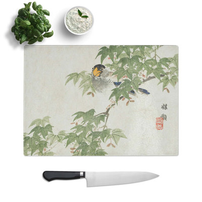 Tempered Glass Parrot in a Tree By Kono Bairei Chopping Board