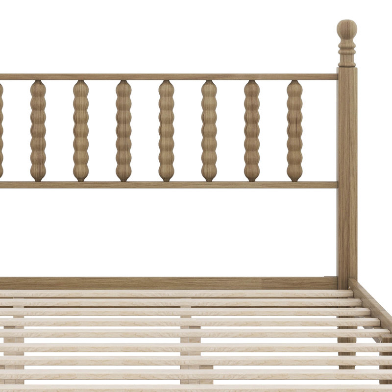 Grand lit plateforme rétro en bois avec tête de lit en forme de gourde, cadre de lit avec support en lattes de bois, pour la chambre à coucher