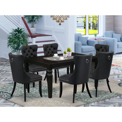 Ensemble de 7 pièces comprenant une table de cuisine rectangulaire avec rallonge amovible et 6 chaises Parson, noir