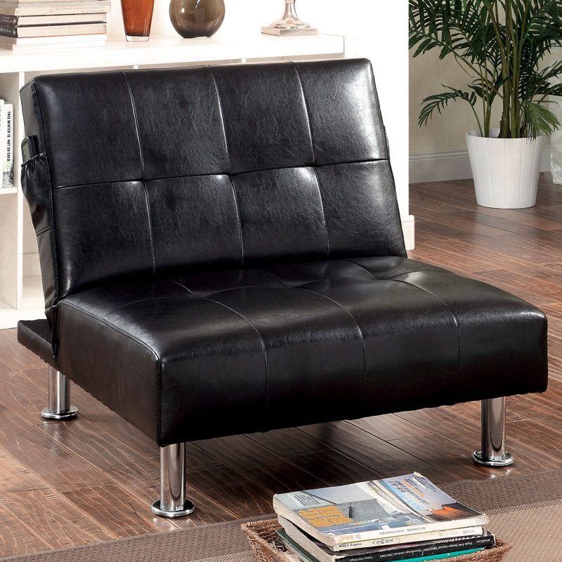 Fauteuil convertible capitonné l 87,63 cm Perz, Similicuir noir