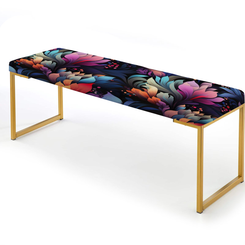 Multicolor Futurist Damask Nexus - Floral Upholstered Gold Bench