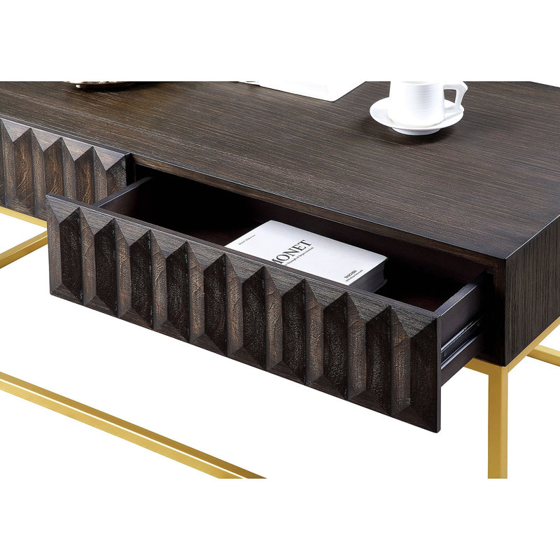 Table basse de style contemporain avec structure en métal et tiroirs dissimulés avec pieds en acier et glissières à roulement à billes