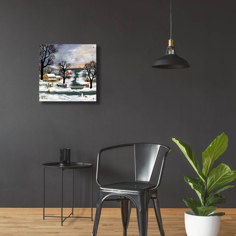 Art mural en verre épique «Winter Sunset On Lake Ontario» par JL Munro, 24 po x 24 po, H 24 po x l 24 po