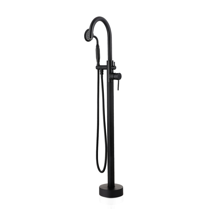Robinet de baignoire autoportant noir mat - Fabrication en laiton massif durable Robinet de baignoire au sol Tubes d'alimentation inclus Installation complète