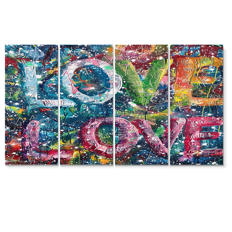«Love Love Love Colorful - Fashion Quotes», ensemble d'art mural 4 pièces, H 28 po x l 48 po