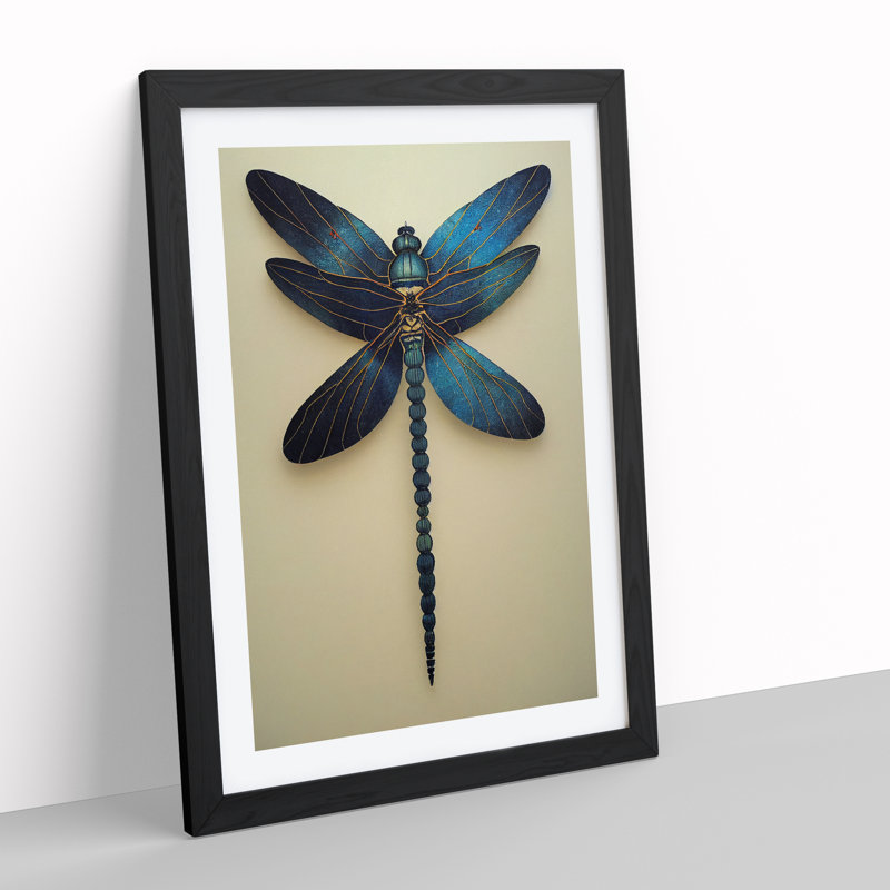 Distinguished Dragonfly - Single Picture Frame Print, 64cm H x 46cm W x 2cm D, Black