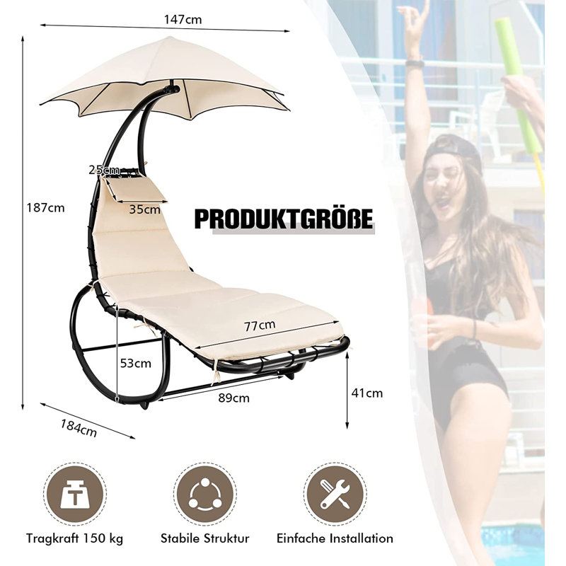 Almir 184cm Long Reclining Single Chaise with Cushions, Beige