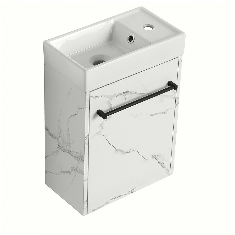 [Meuble-lavabo mural flottant de 16 pouces] Avec lavabo en céramique et porte à fermeture en douceur, convient aux petites salles de bain