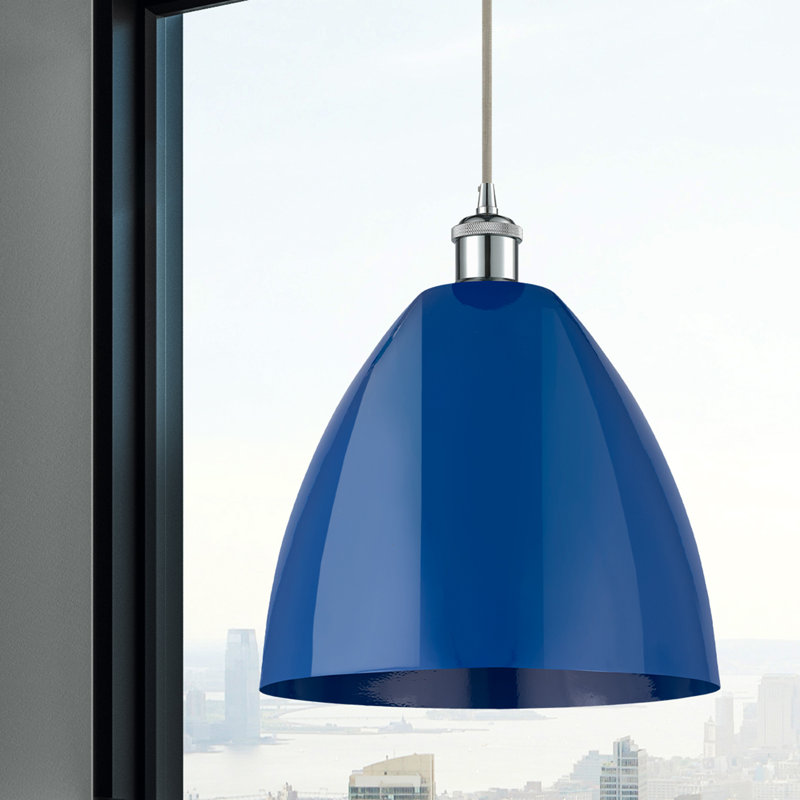 Luminaire suspendu conique 1 lumière, Bleu, H 14,75 po x l 12 po x P 12 po, Chrome poli