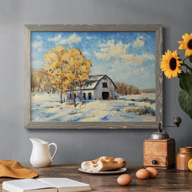 Autumn Barn, reproduction d'art sur toile encadrée, Gris, H 26 po x l 38 po x P 1,5 po
