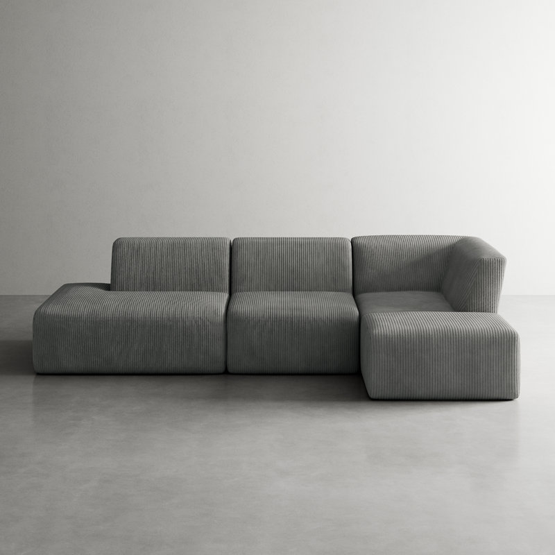 Berlare 4 - Piece Upholstered Boneless Compression Corduroy Modular Sectional Sofa Set with Removable Ottoman – Fully Compressed, No Assembly Required