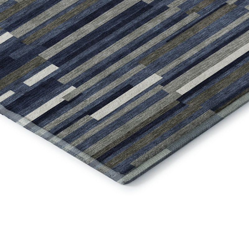 Tapis bleu marine de qualité supérieure lavable à la machine Prisco, Rectangulaire 8 pi x 10 pi