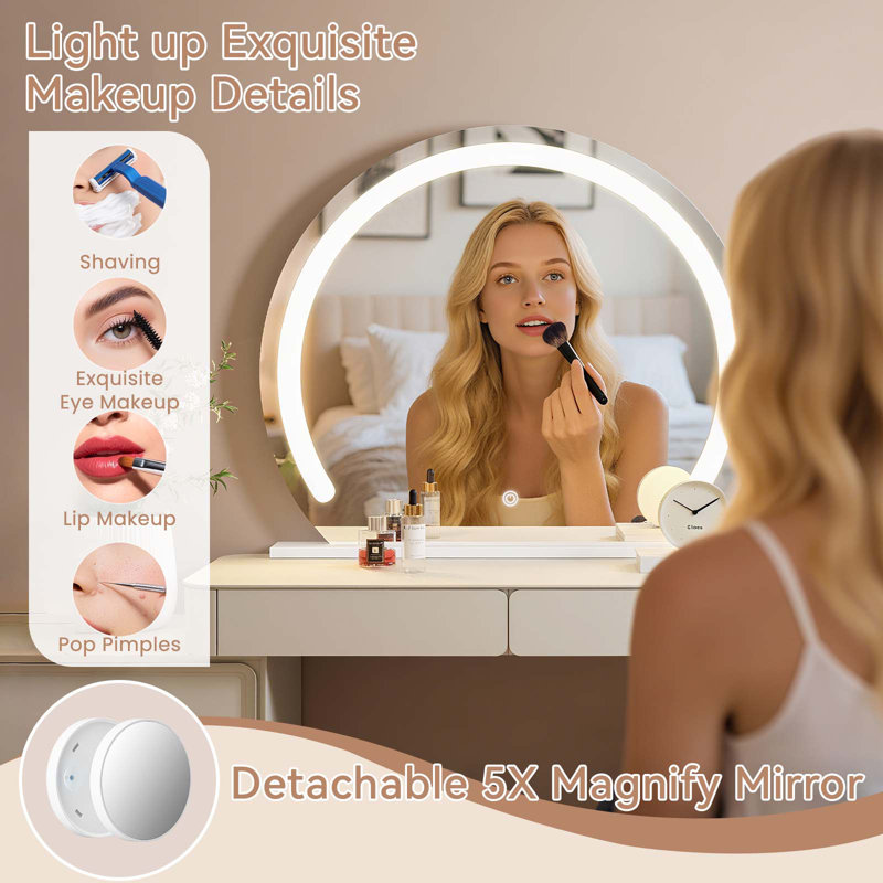 Lighted Makeup Mirror, Hollywood Vanity Mirror with Lights, 26" x 32"