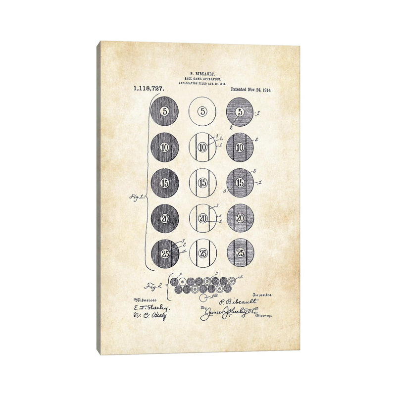 «Billiard / Pool Balls» par brevet77 - reproduction de dessin sur toile tendue, H 18 po x l 12 po x 1,5 po