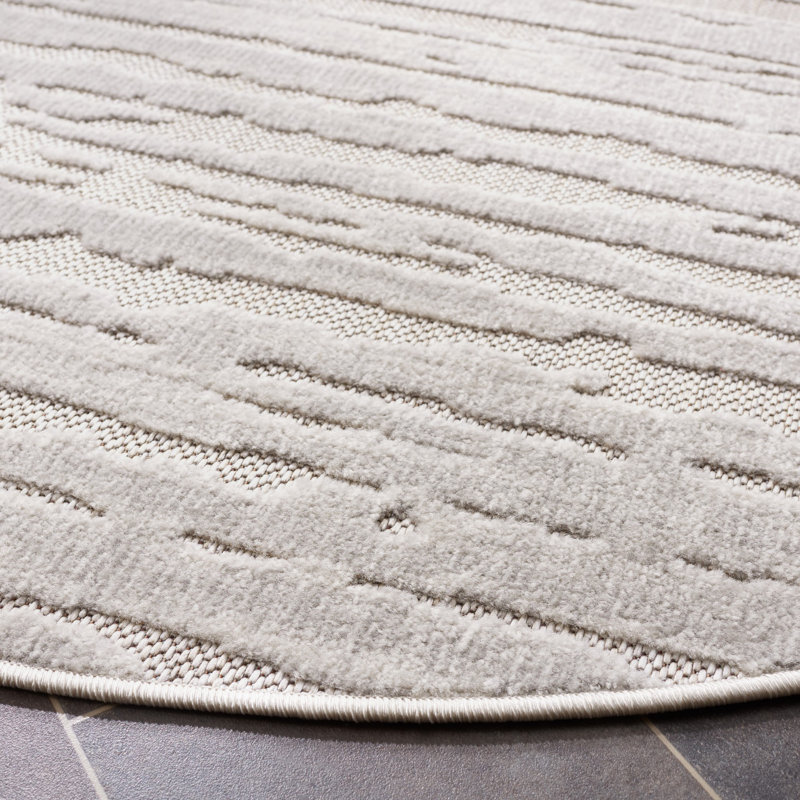 Olivarez 506 Area Indoor/Outdoor Area Rug In Grey / Ivory, Round 6'7"