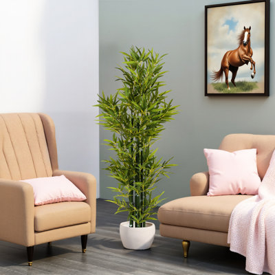 De 2 plantes artificielles de 5 pi, avec pot, sensation réelle de longue durée, pré-empoté, décoration intérieure, peu d'entretien, dimensions de 27 x 27 x 59,72, taille, look réaliste, patio, espace extérieur, sans assemblage, en pouces,