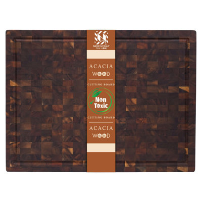 Planche à découper en acacia 3XL à grain d'extrémité avec rainure pour jus - NOUVEAU M WAY TEAKWOOD 3XL
