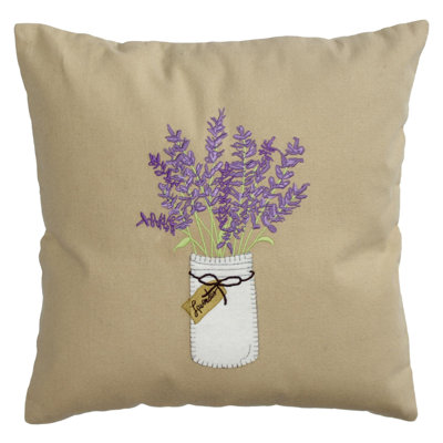 Tan Cotton - Emb Reversible Throw Pillow
